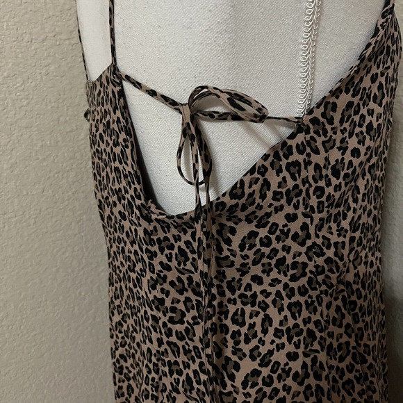 Topshop NWOT Animal Print Leopard Midi Slip Dress Sheath Strappy Sz 8 Front Slit - Picture 5 of 7